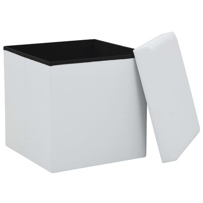 Folding Storage Stool White Faux Leather