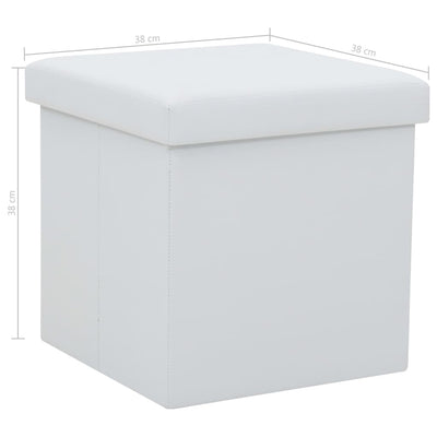 Folding Storage Stool White Faux Leather