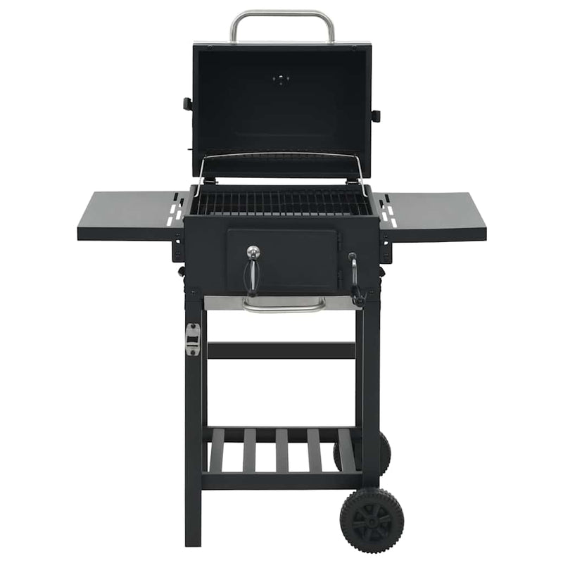 Charcoal-Fueled BBQ Grill with Bottom Shelf Black