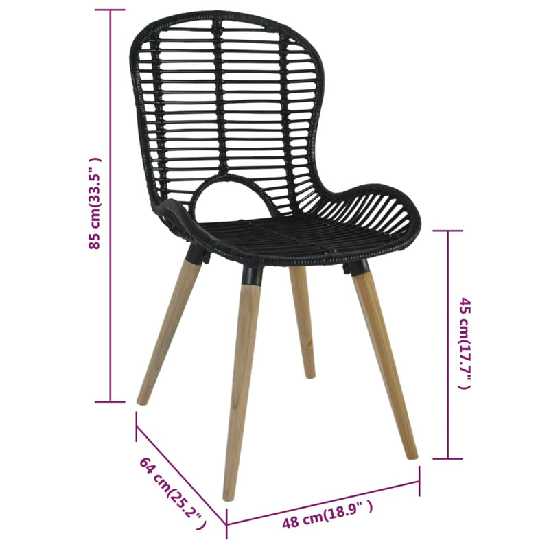 Dining Chairs 2 pcs Black Natural Rattan