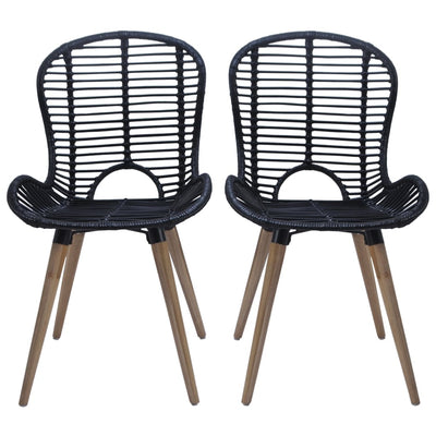 Dining Chairs 4 pcs Black Natural Rattan