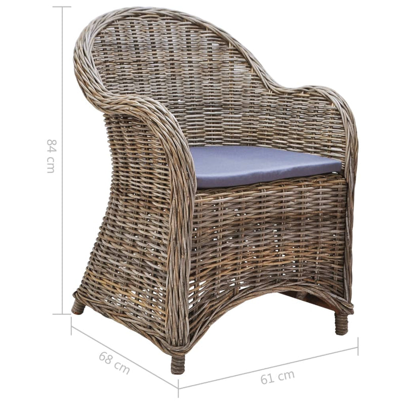 Outdoor Chairs 2 pcs with Cushions Natural Rattan