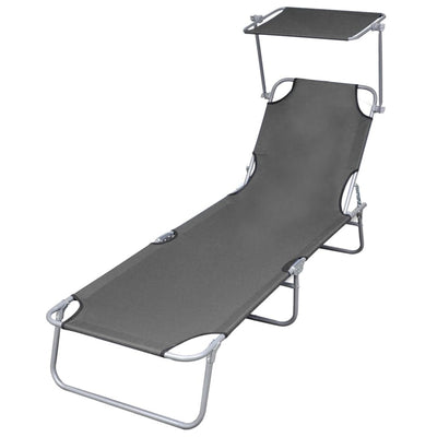 Folding Sun Lounger with Canopy Steel Grey