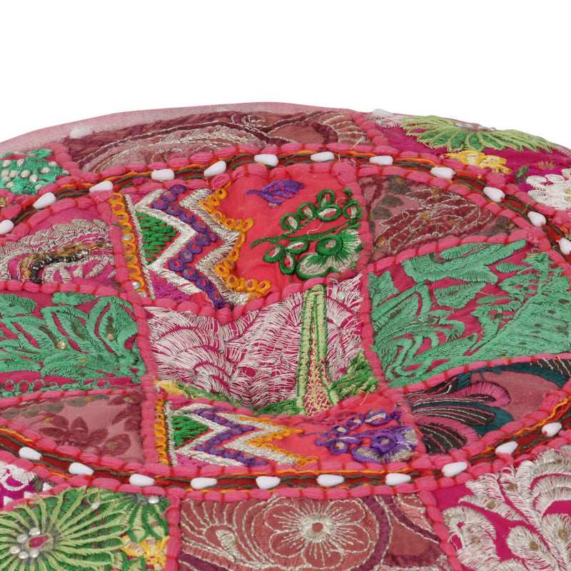 Patchwork Pouffe Round Cotton Handmade 40x20 cm Pink