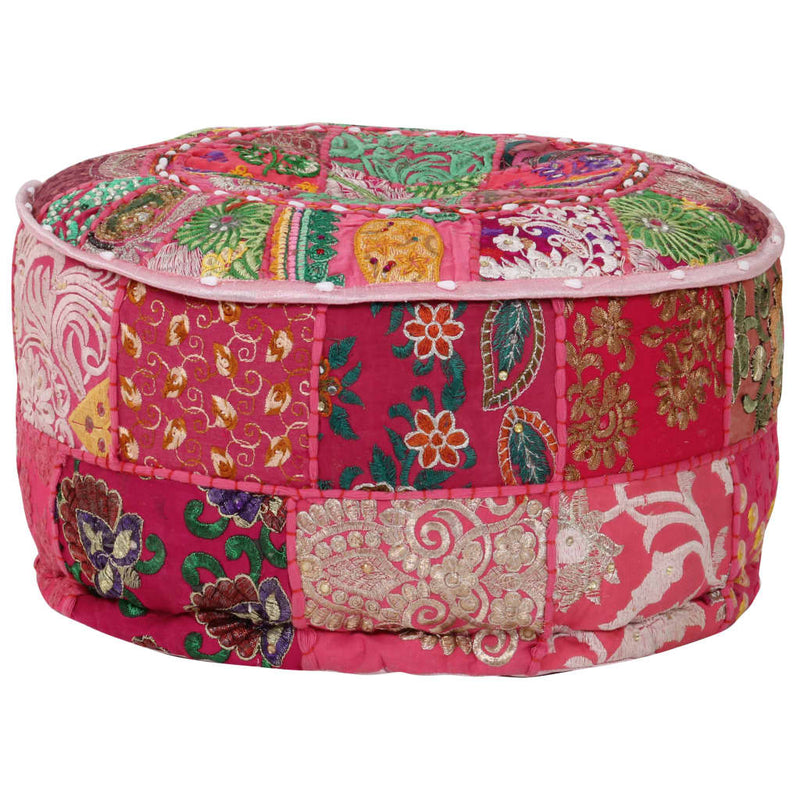 Patchwork Pouffe Round Cotton Handmade 40x20 cm Pink