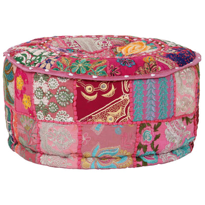 Patchwork Pouffe Round Cotton Handmade 40x20 cm Pink