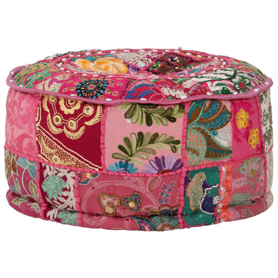 Patchwork Pouffe Round Cotton Handmade 40x20 cm Pink