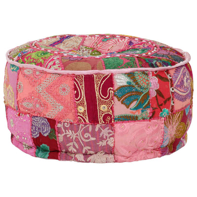 Patchwork Pouffe Round Cotton Handmade 40x20 cm Pink