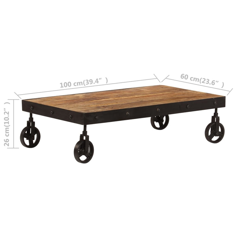 Coffee Table with Wheels Solid Mango Wood 100x60x26 cm