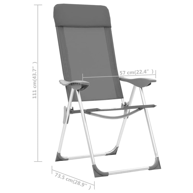 Folding Camping Chairs 2 pcs Grey Aluminium