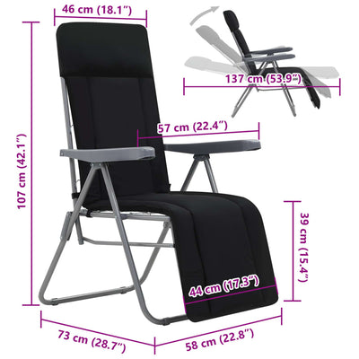 Folding Garden Chairs with Cushions 2 pcs Black