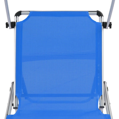 Folding Sun Lounger with Roof Aluminium and Textilene Blue