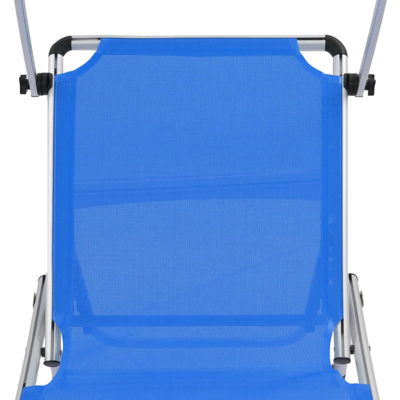 Folding Sun Lounger with Roof Aluminium and Textilene Blue