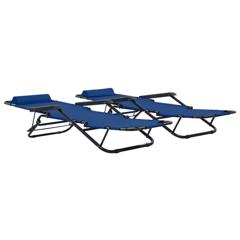 Folding Sun Loungers 2 pcs with Footrests Steel Blue