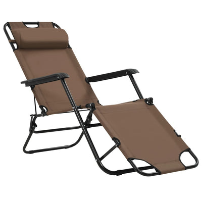 Folding Sun Loungers 2 pcs with Footrests Steel Brown