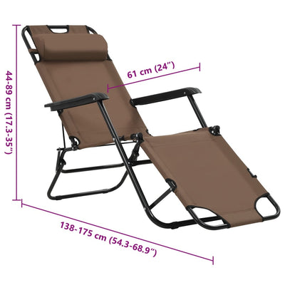 Folding Sun Loungers 2 pcs with Footrests Steel Brown