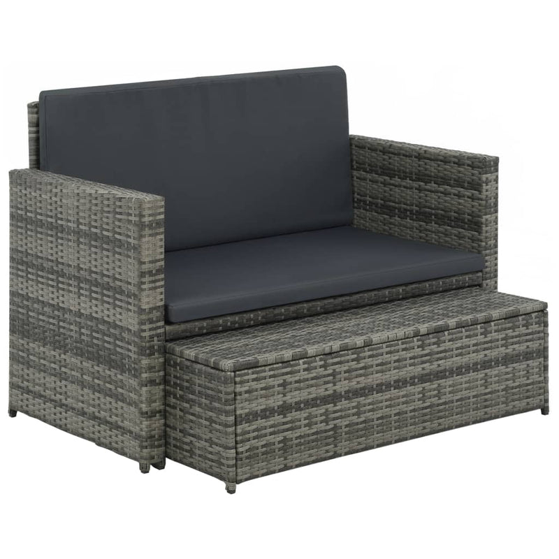 2 Piece Garden Lounge Set with Cushions Poly Rattan Grey