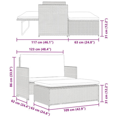 2 Piece Garden Lounge Set with Cushions Poly Rattan Grey