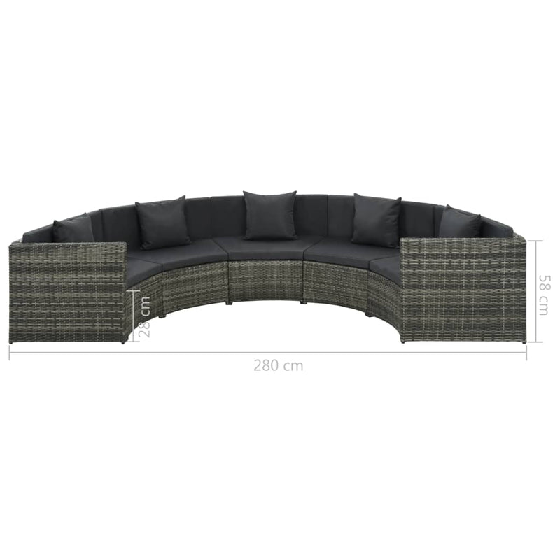 7 Piece Garden Lounge Set with Cushions Poly Rattan Grey