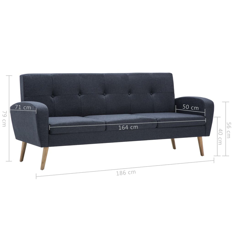 3-Seater Sofa Fabric Dark Grey