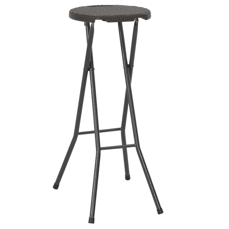 Folding Bar Stools 2 pcs HDPE and Steel Brown Rattan Look