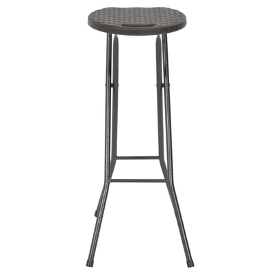 Folding Bar Stools 2 pcs HDPE and Steel Brown Rattan Look