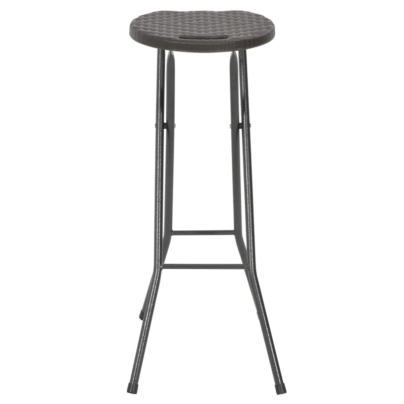 Folding Bar Stools 2 pcs HDPE and Steel Brown Rattan Look