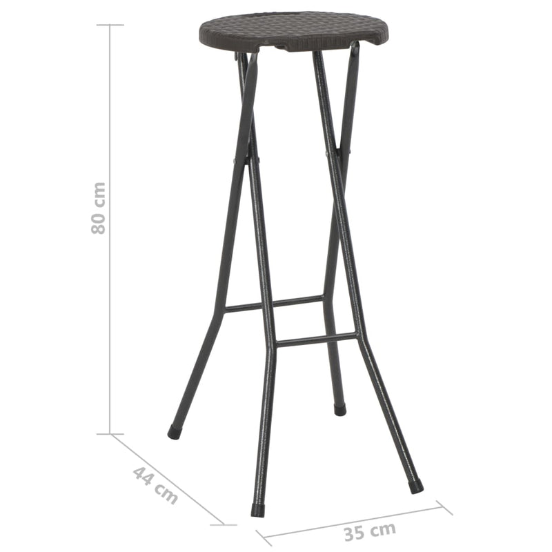 Folding Bar Stools 2 pcs HDPE and Steel Brown Rattan Look