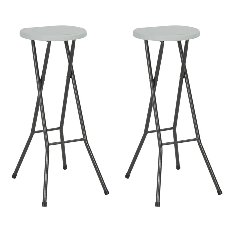 Folding Bar Stools 2 pcs HDPE and Steel White