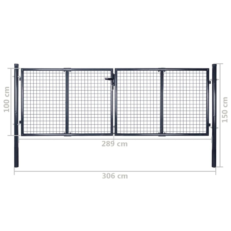 Mesh Garden Gate Galvanised Steel 289x100 cm Grey