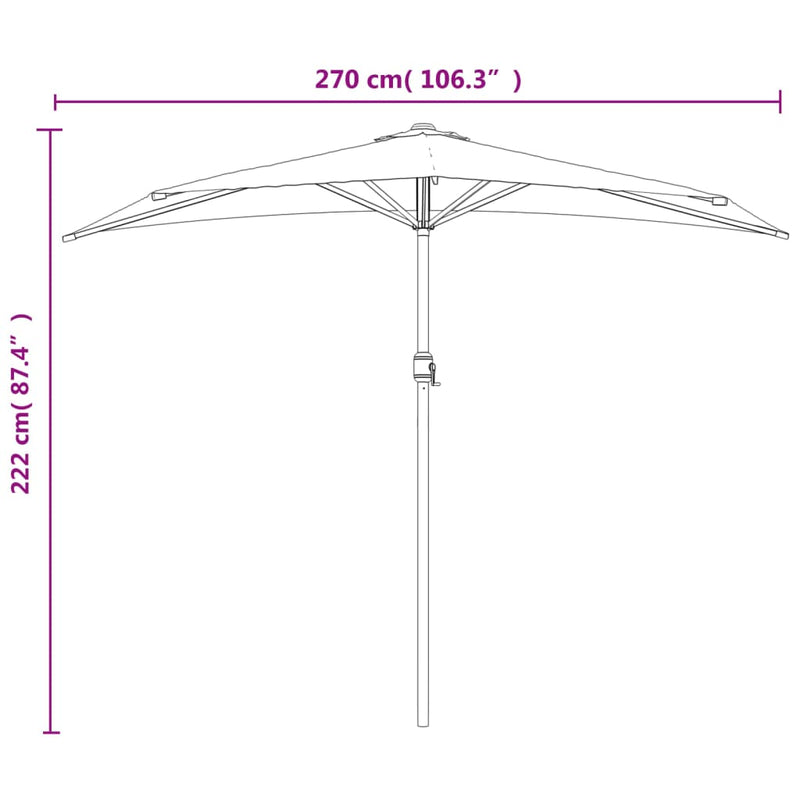 Garden Parasol with Aluminium Pole Sand 270x144 cm Half