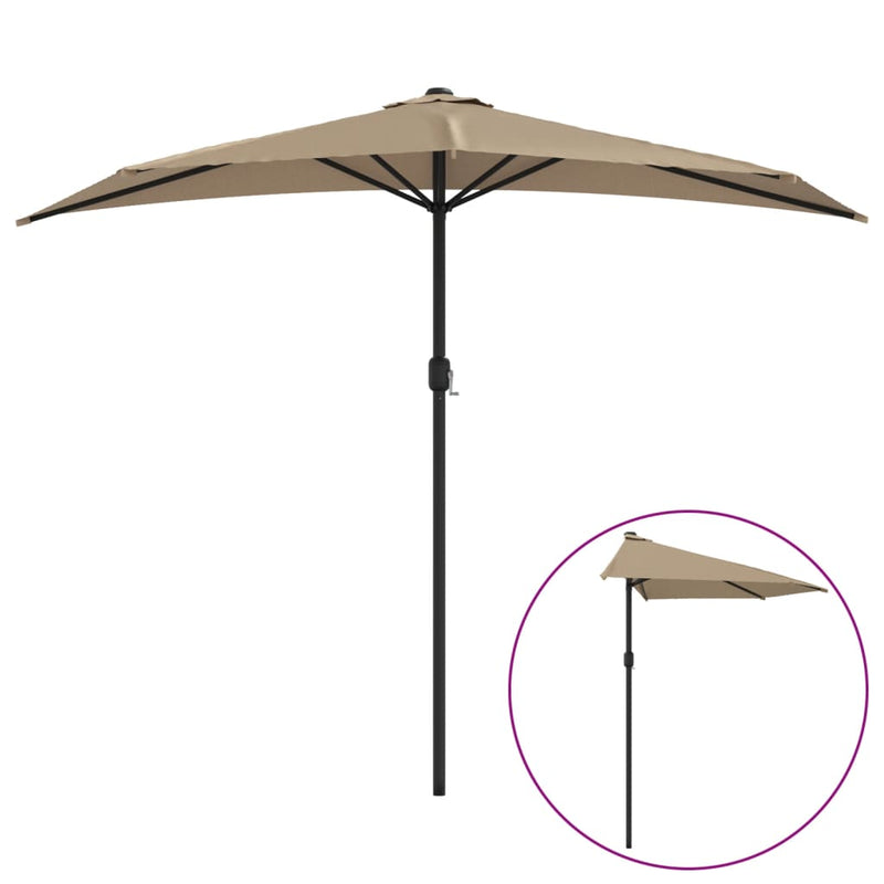 Garden Parasol with Aluminium Pole Taupe 270x144 cm Half