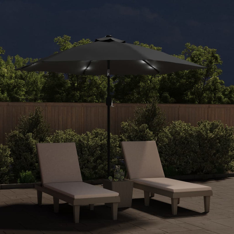 Garden Parasol with LED Lights and Steel Pole 300cm Anthracite