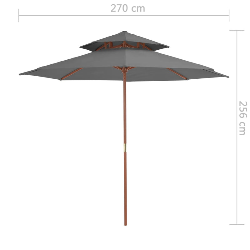 Double Decker Garden Parasol with Wooden Pole 270 cm Anthracite