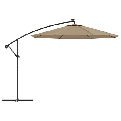 Cantilever Garden Parasol with LED Lights and Steel Pole 300 cm Taupe