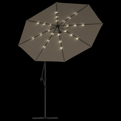 Cantilever Garden Parasol with LED Lights and Steel Pole 300 cm Taupe