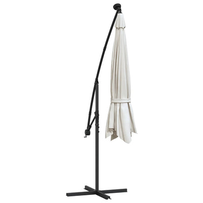 Cantilever Garden Parasol with LED Lights and Metal Pole 350 cm Sand