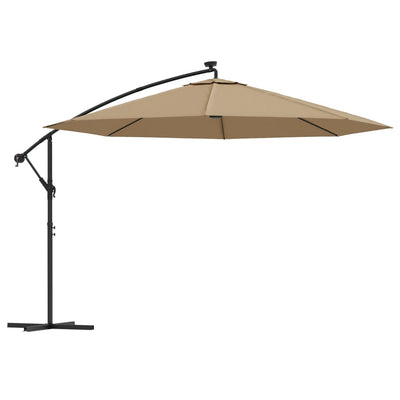 Cantilever Garden Parasol with LED Lights and Metal Pole 350 cm Taupe