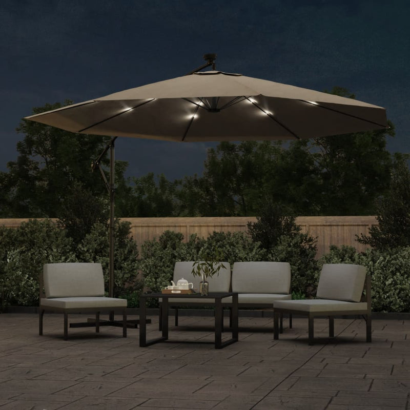 Cantilever Garden Parasol with LED Lights and Metal Pole 350 cm Taupe