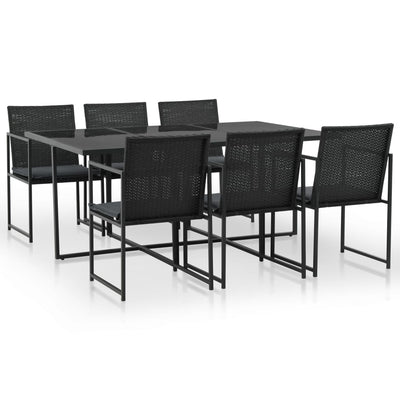 7 Piece Outdoor Dining Set with Cushions Poly Rattan Black