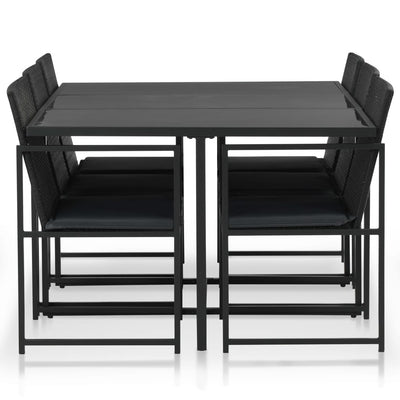 7 Piece Outdoor Dining Set with Cushions Poly Rattan Black