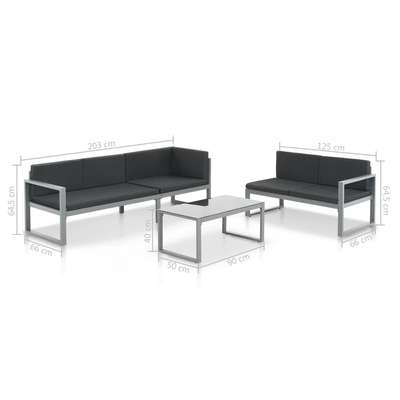 3 Piece Garden Lounge Set with Cushions Aluminium Black