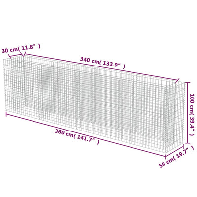 Gabion Raised Bed Galvanised Steel 360x50x100 cm