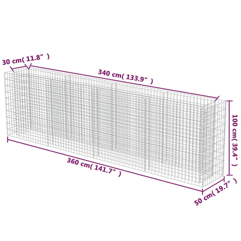 Gabion Raised Bed Galvanised Steel 360x50x100 cm