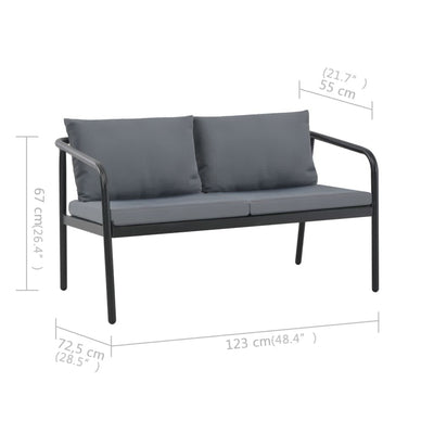 2 Seater Garden Bench with Cushions Grey Aluminium