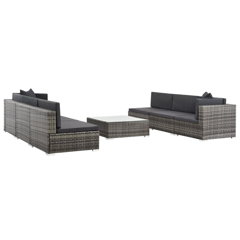 7 Piece Garden Lounge Set with Cushions Poly Rattan Grey