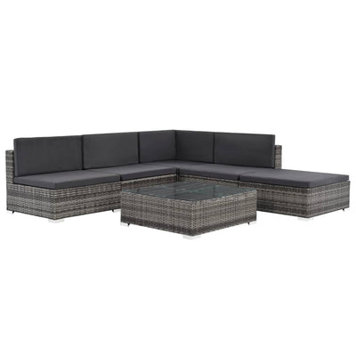 6 Piece Garden Lounge Set with Cushions Poly Rattan Grey