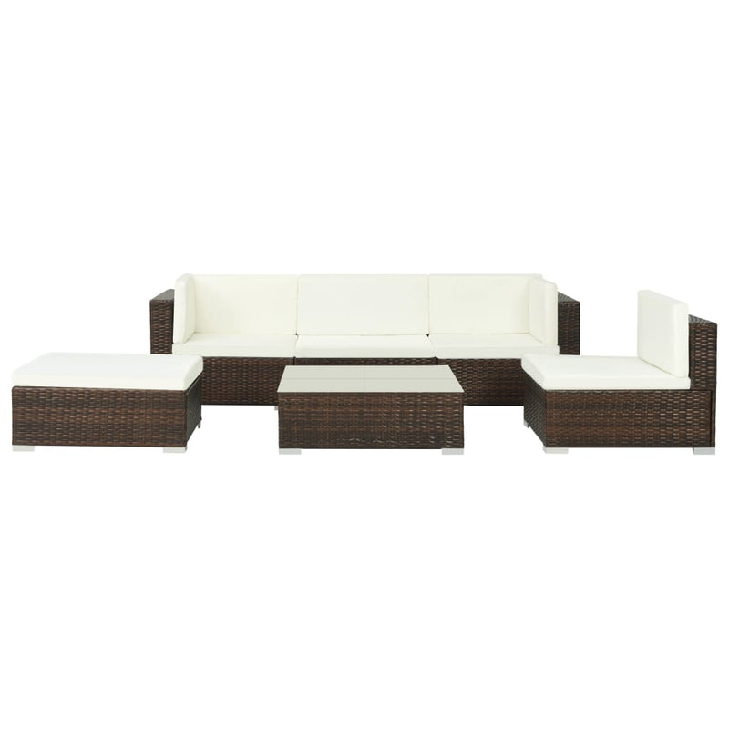 6 Piece Garden Lounge Set with Cushions Poly Rattan Brown