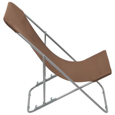 Folding Beach Chairs 2 pcs Steel and Oxford Fabric Brown