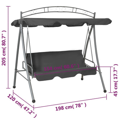 Outdoor Convertible Swing Bench with Canopy Anthracite 198x120x205 cm Steel